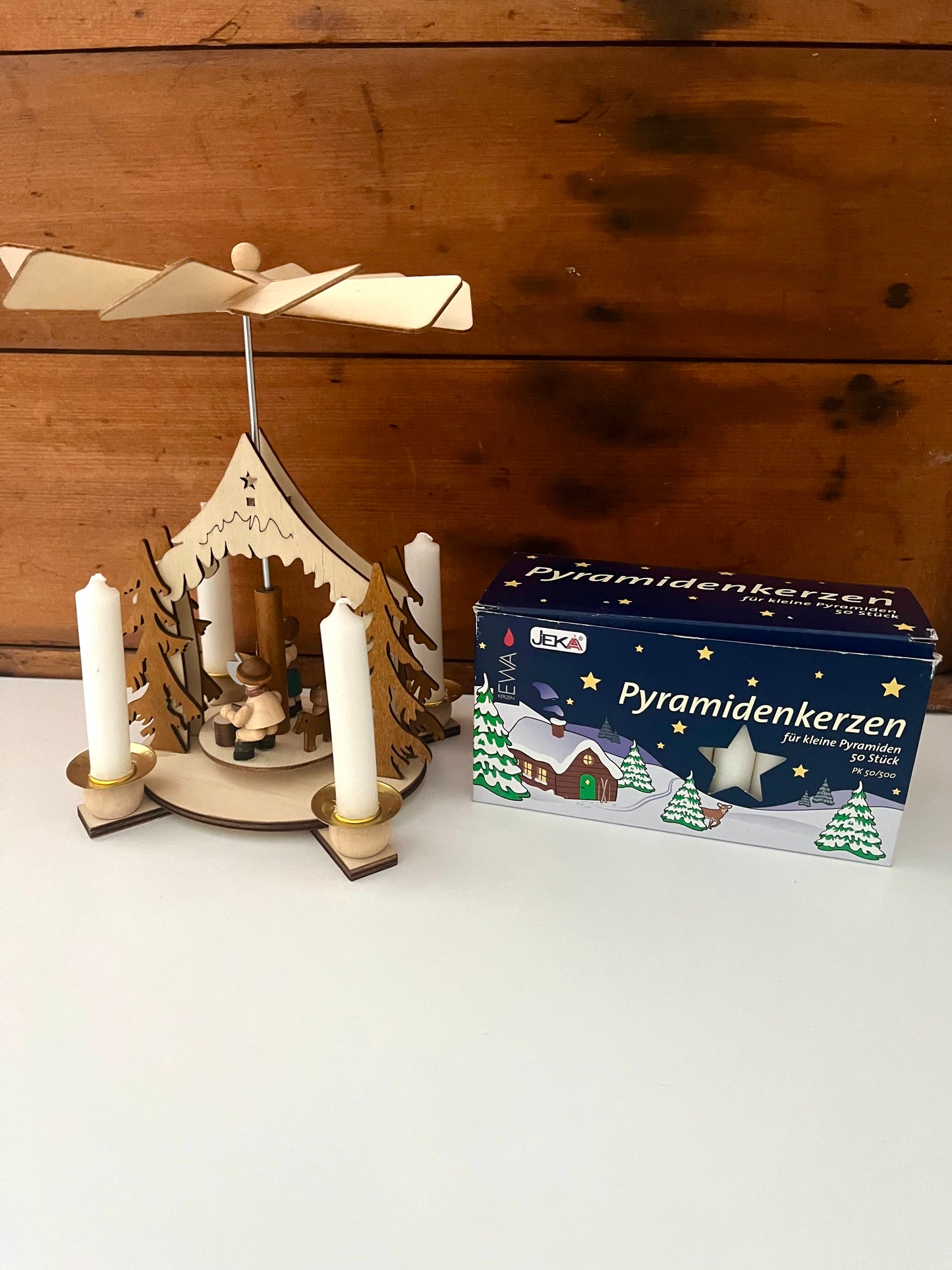 Beeswax Candle Wooden Carousel - WOODCUTTER FAMILY, with 25 Candles!