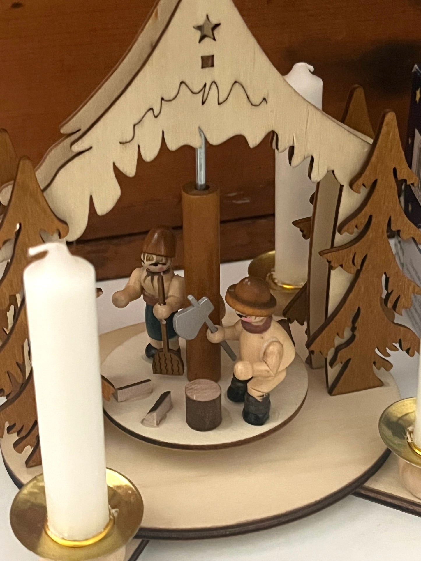 Beeswax Candle Wooden Carousel - WOODCUTTER FAMILY, with 25 Candles!