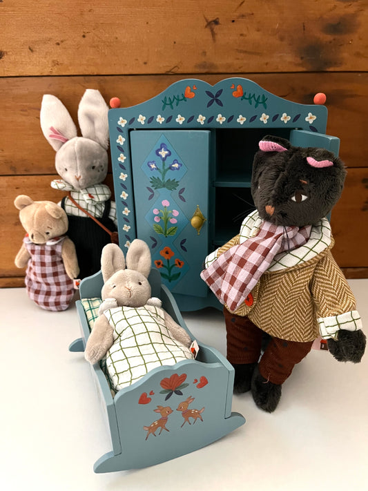 Doll Furniture - Les Minouchkas WOODEN WARDROBE, with 3 hangers