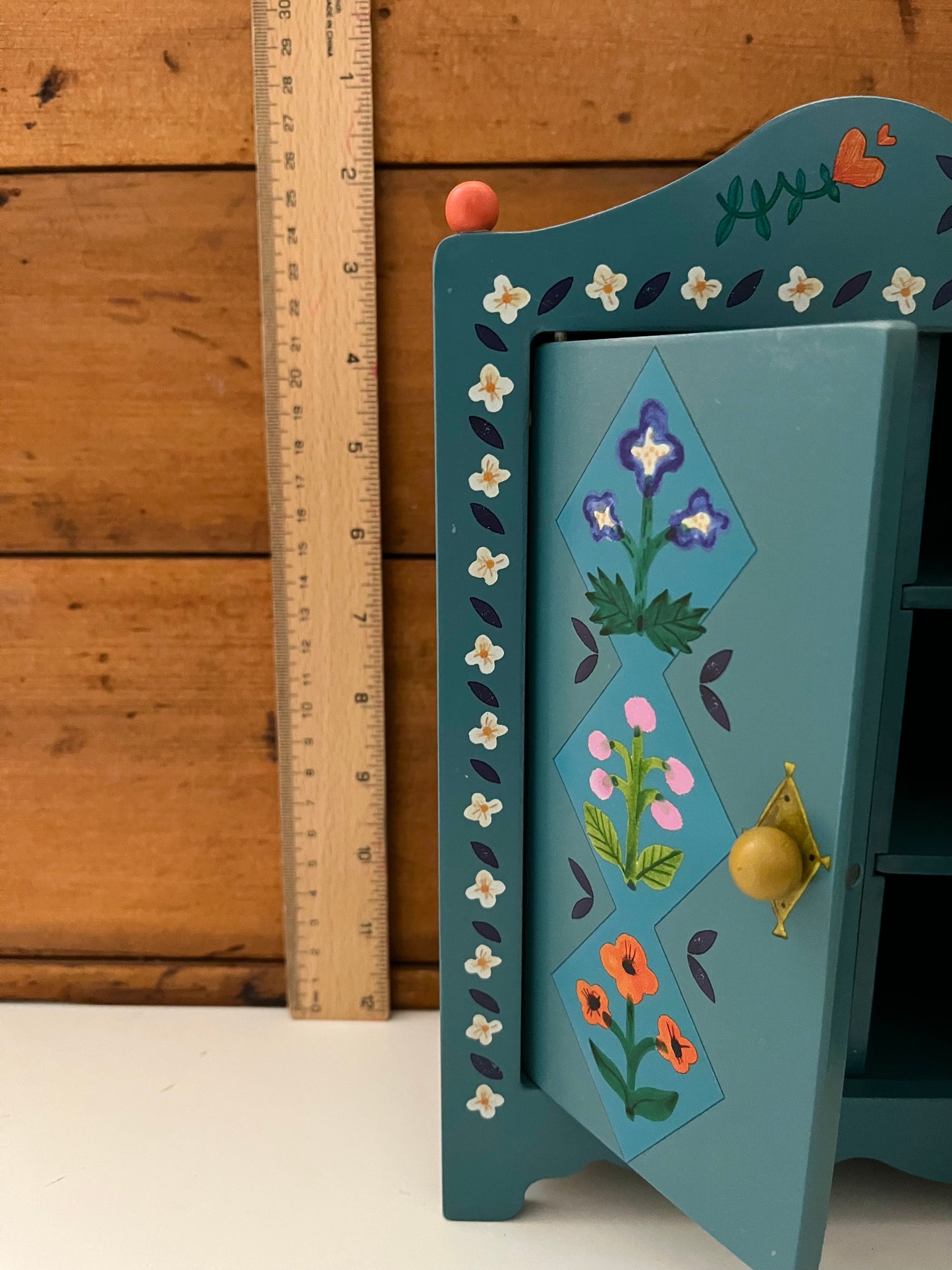 Doll Furniture - Les Minouchkas WOODEN WARDROBE, with 3 hangers