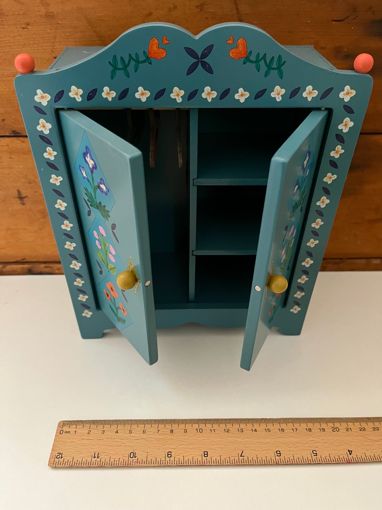 Doll Furniture - Les Minouchkas WOODEN WARDROBE, with 3 hangers