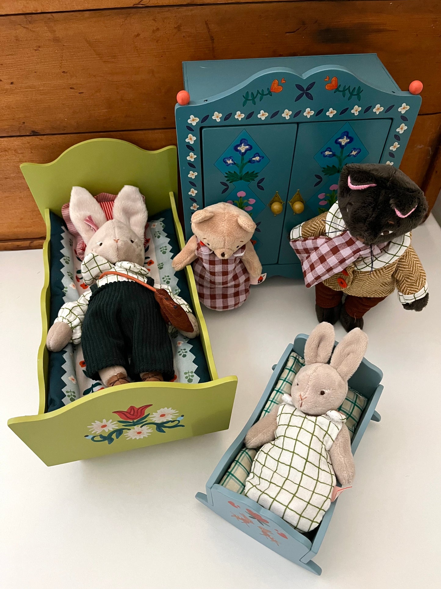 Doll Furniture - Les Minouchkas WOODEN WARDROBE, with 3 hangers