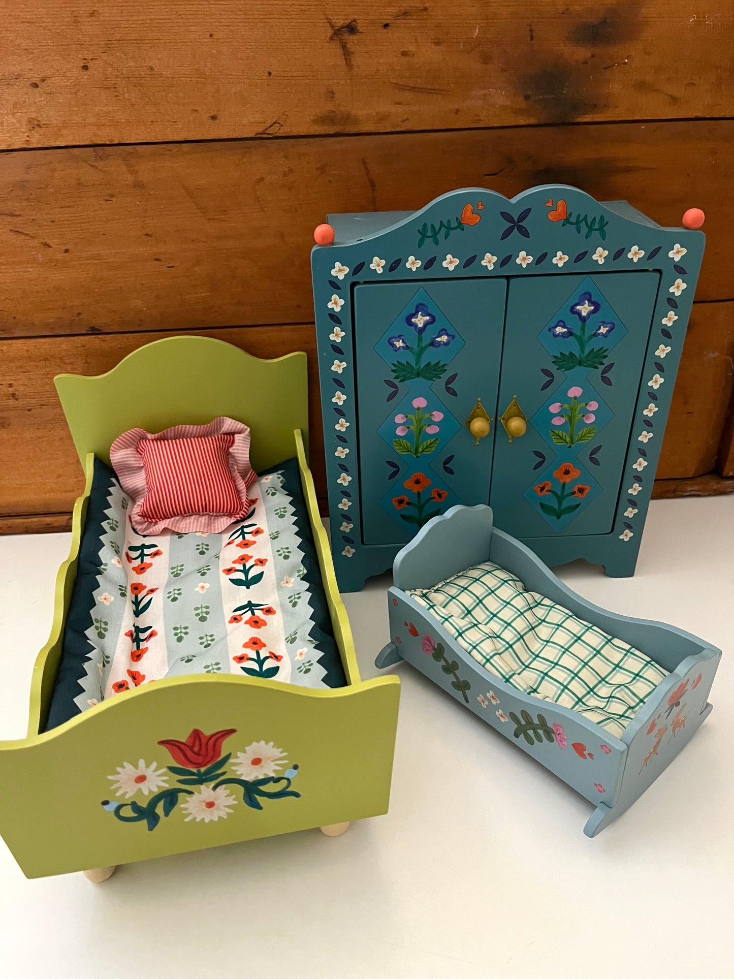 Doll Furniture - Les Minouchkas WOODEN CRADLE, with Mattress