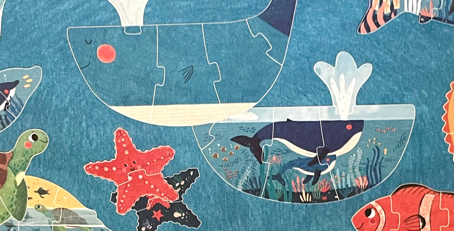Educational Puzzle - BLUE🐳(WHALE), 7 little reversible puzzles!