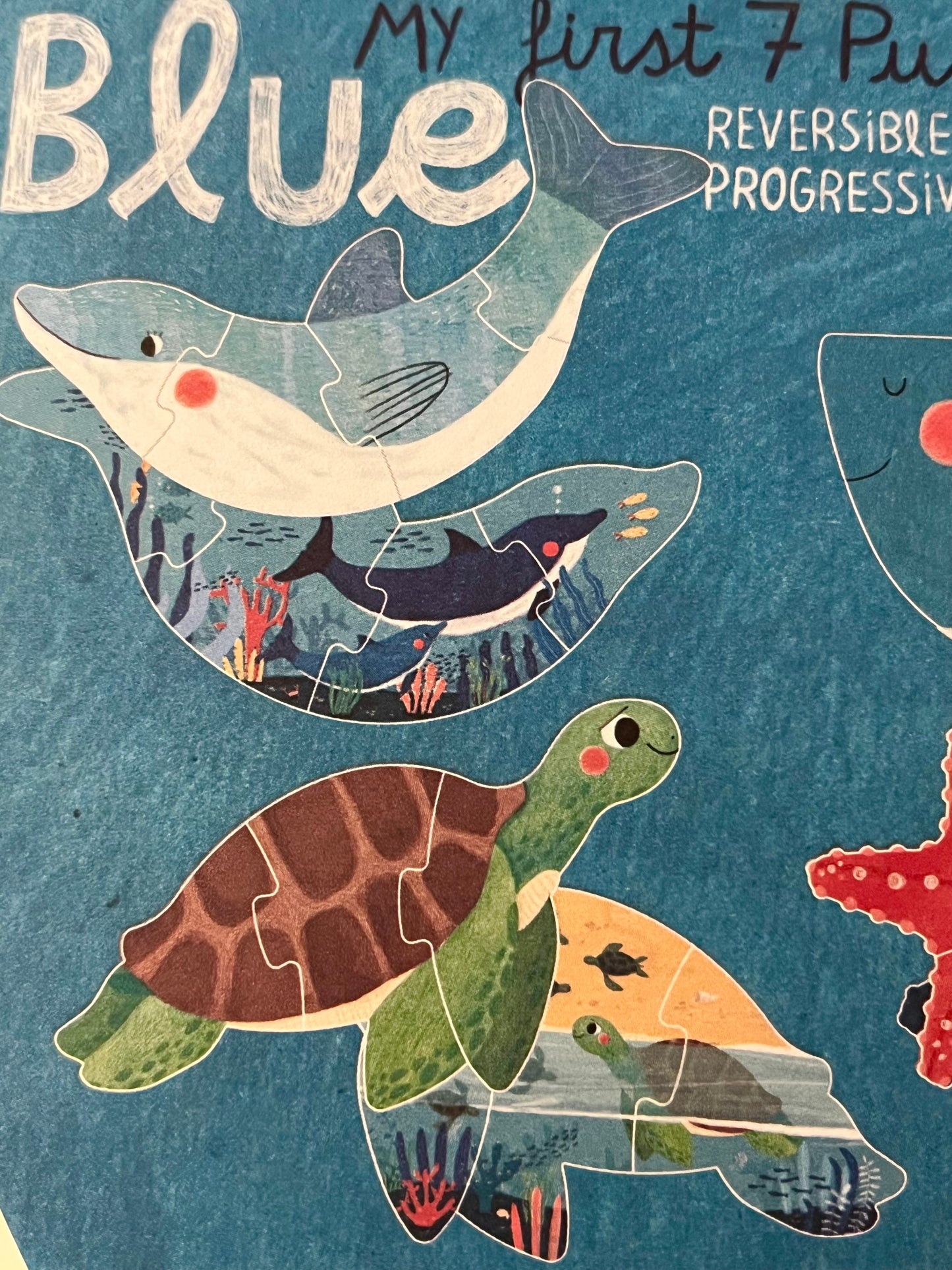 Educational Puzzle - BLUE🐳(WHALE), 7 little reversible puzzles!