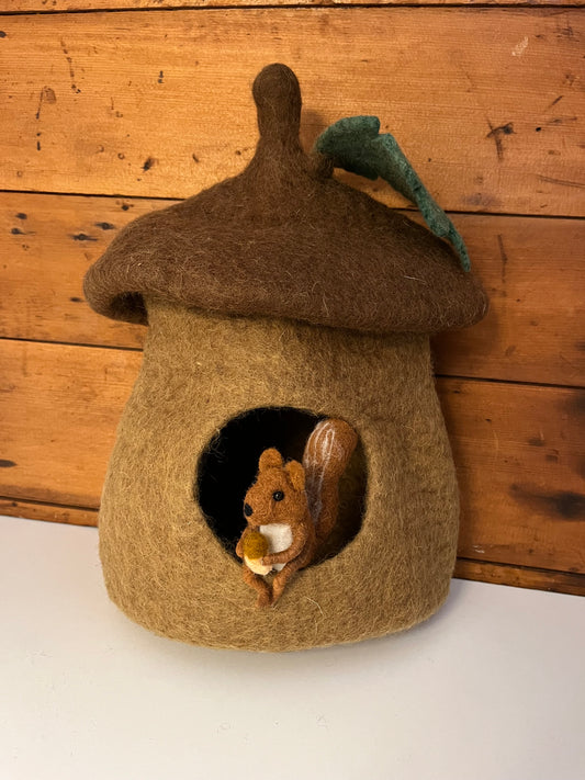 Dollhouse Play - Felted Wool ACORN FAIRY HOUSE, and Felted SQUIRREL!