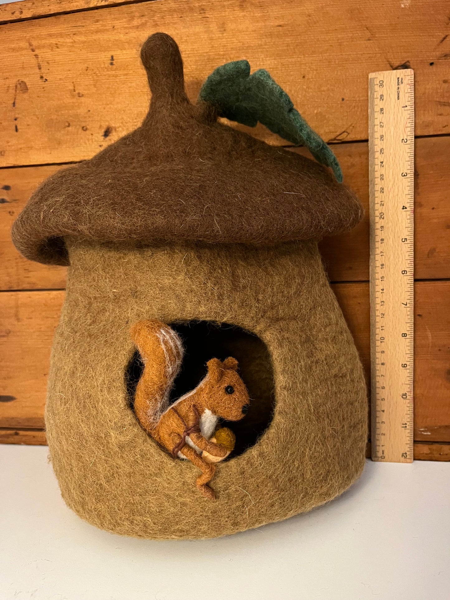 Dollhouse Play - Felted Wool ACORN FAIRY HOUSE, and Felted SQUIRREL!