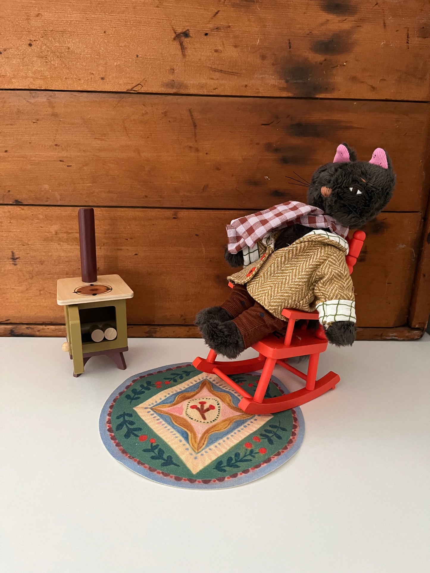 Doll Furniture - Les Minouchkas BY THE FIRE SIDE Set, with ROCKING CHAIR, 6 pieces!