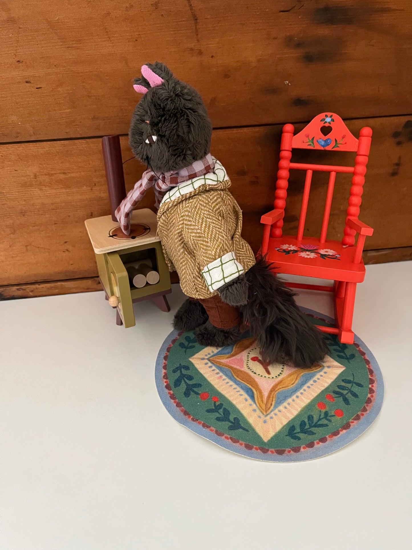 Doll Furniture - Les Minouchkas BY THE FIRE SIDE Set, with ROCKING CHAIR, 6 pieces!