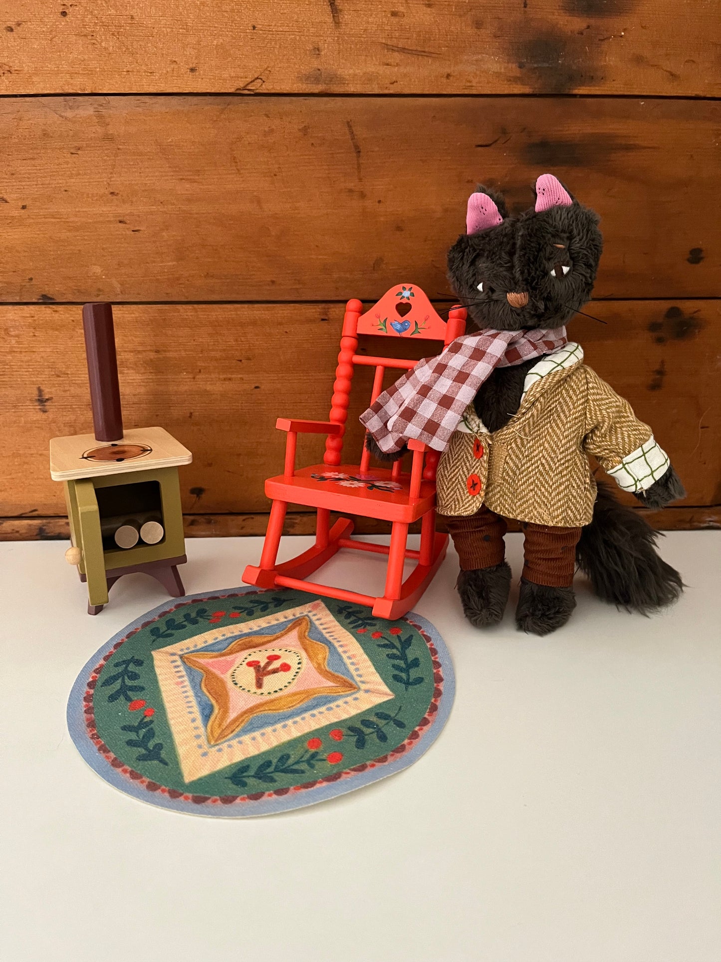 Doll Furniture - Les Minouchkas BY THE FIRE SIDE Set, with ROCKING CHAIR, 6 pieces!