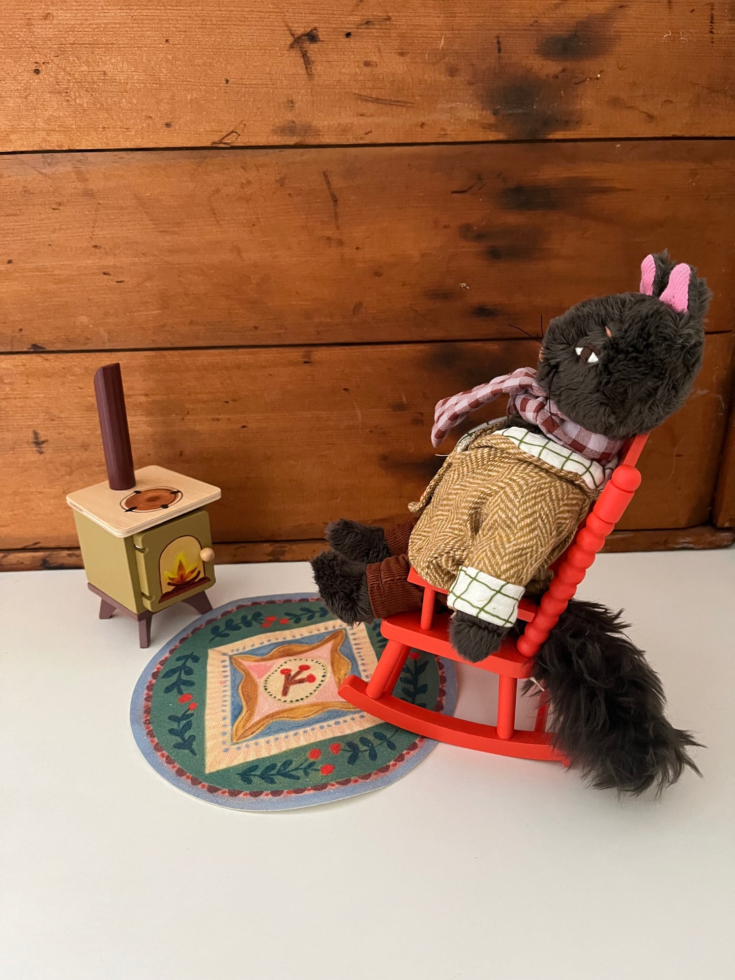 Doll Furniture - Les Minouchkas BY THE FIRE SIDE Set, with ROCKING CHAIR, 6 pieces!