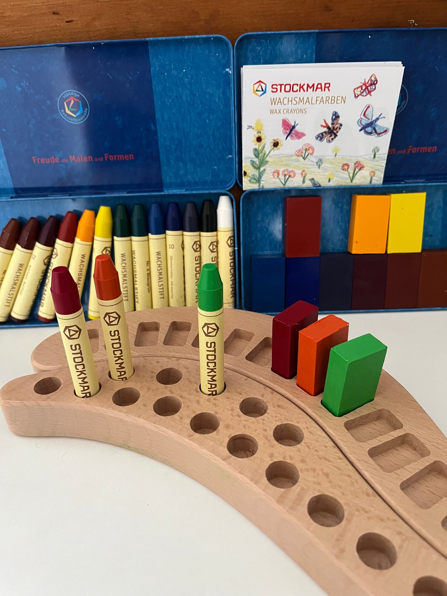 Wooden BEESWAX CRAYON HOLDER, for 16 crayons, 2 choices: 16 BLOCK Crayons OR, 16 STICK Crayons- Art