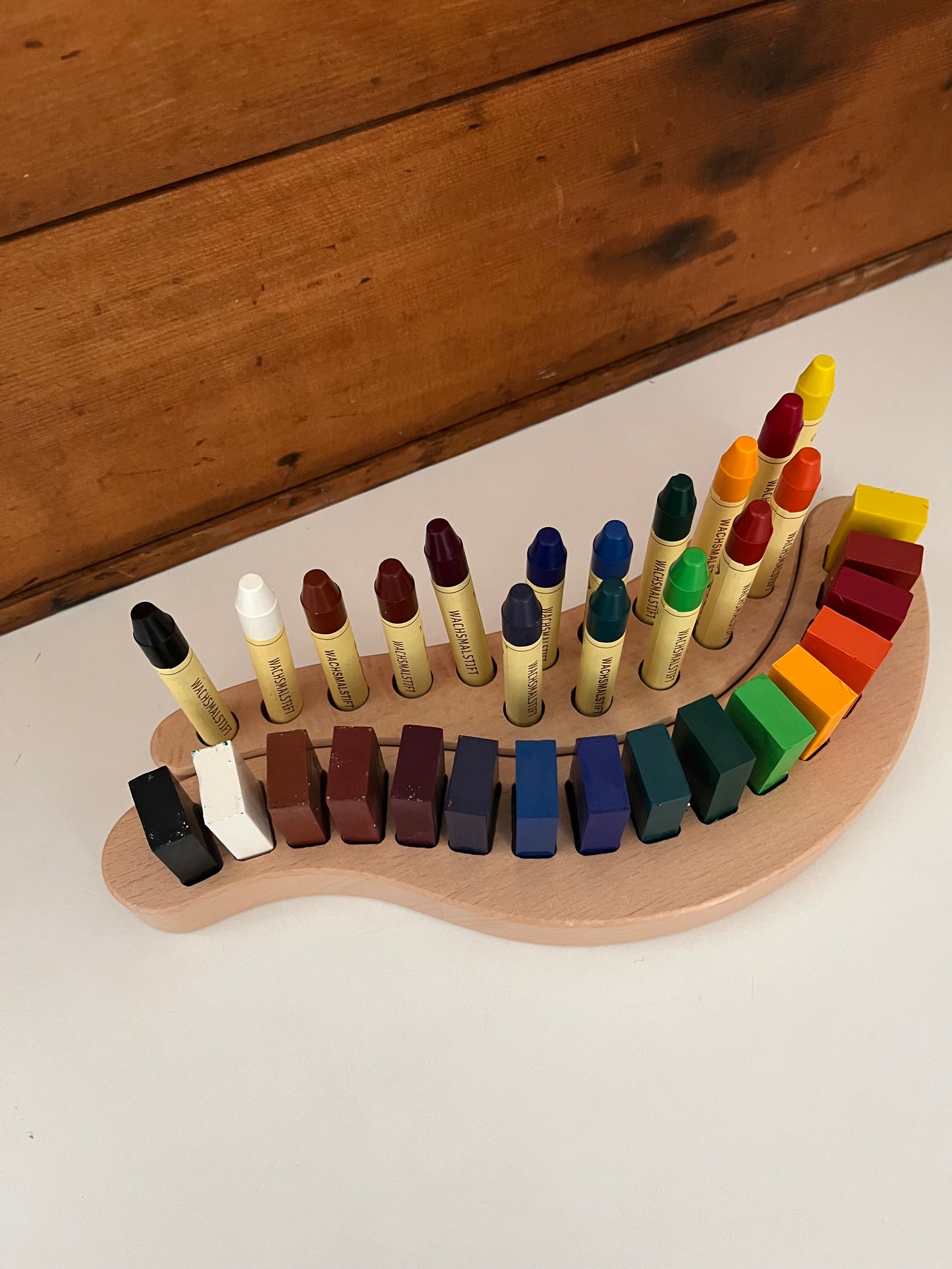 Wooden BEESWAX CRAYON HOLDER, for 16 crayons, 2 choices: 16 BLOCK Crayons OR, 16 STICK Crayons- Art