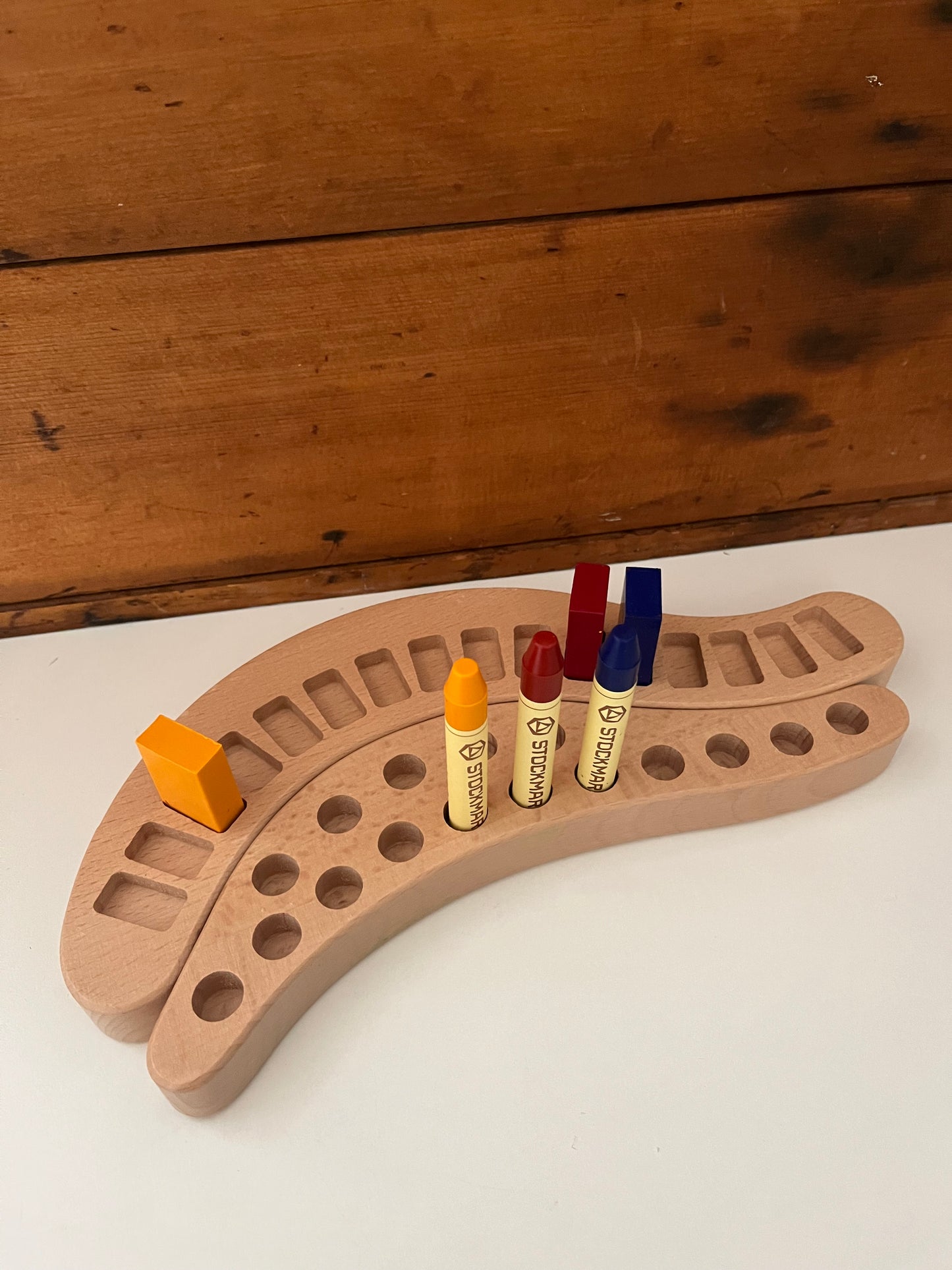 Wooden BEESWAX CRAYON HOLDER, for 16 crayons, 2 choices: 16 BLOCK Crayons OR, 16 STICK Crayons- Art
