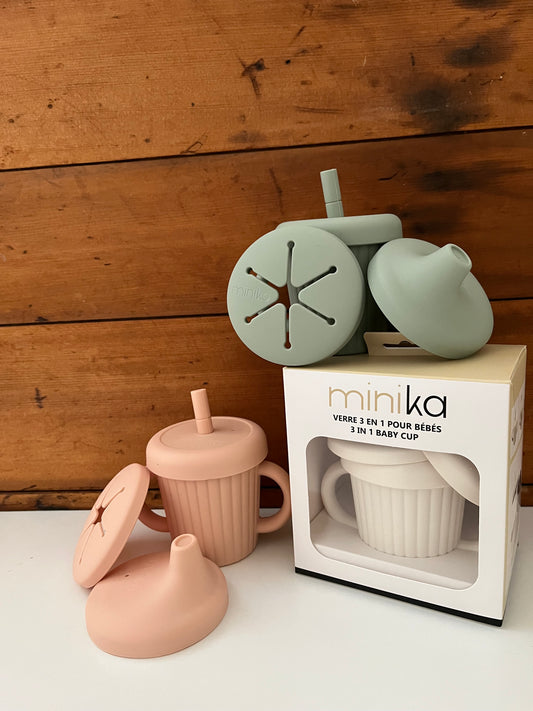 Baby Gear - Minika STAINLESS STEEL CUP with 3 different Silicone LIDS!