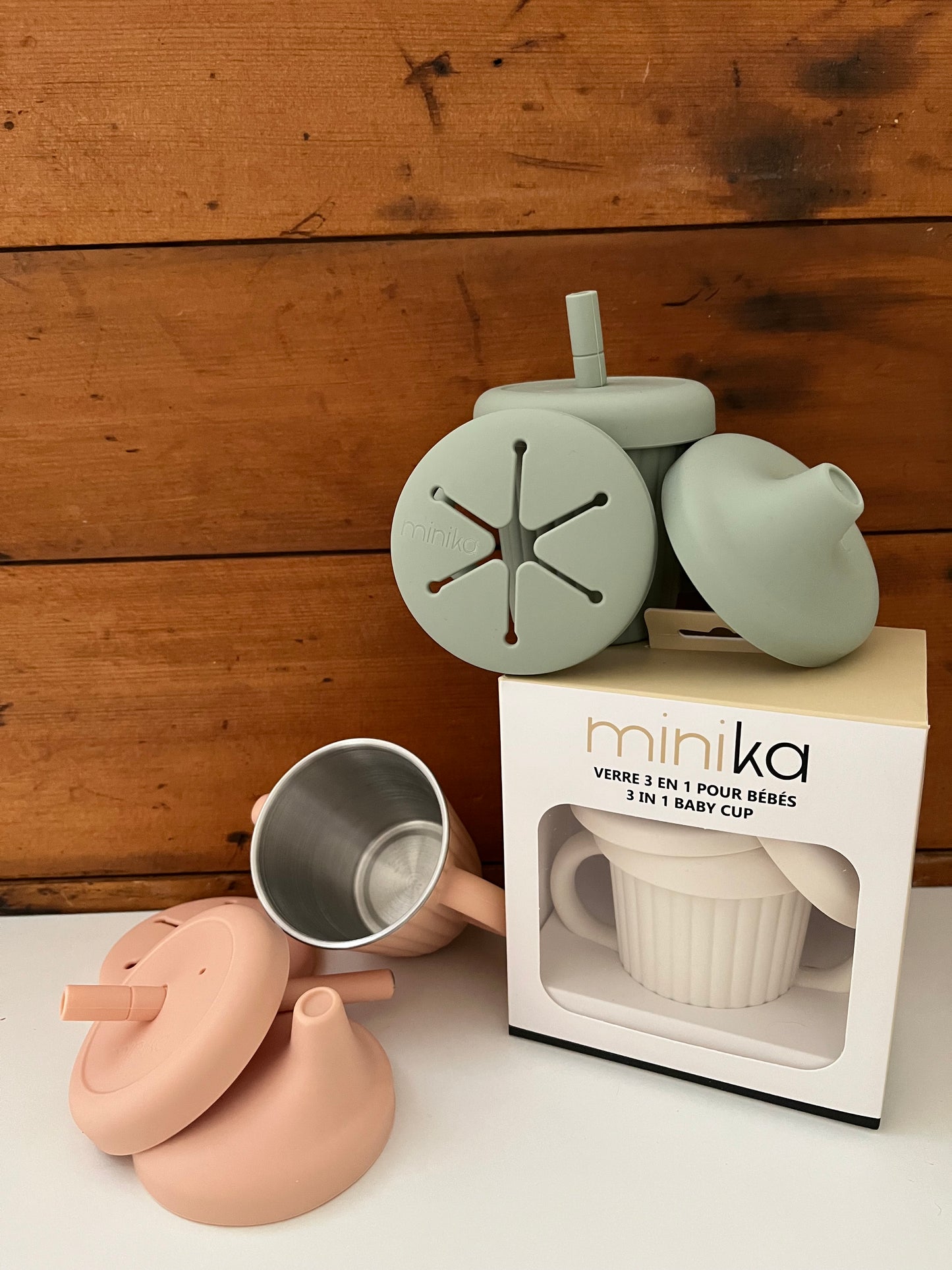 Baby Gear - Minika STAINLESS STEEL CUP with 3 different Silicone LIDS!