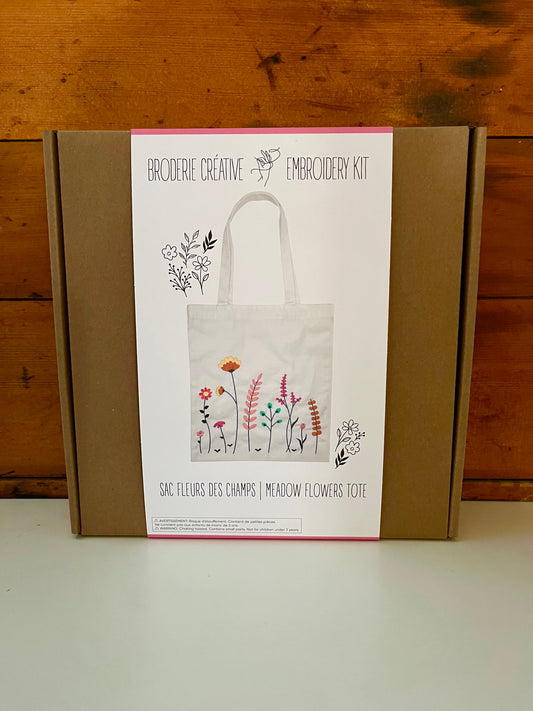Embroidery Kit - COTTON TOTE BAG, Meadow Flowers Embroidery Art Kit