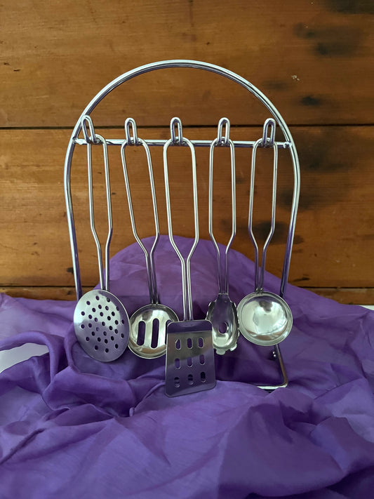 Kitchen STEEL UTENSILS, 5 utensils plus HOLDER