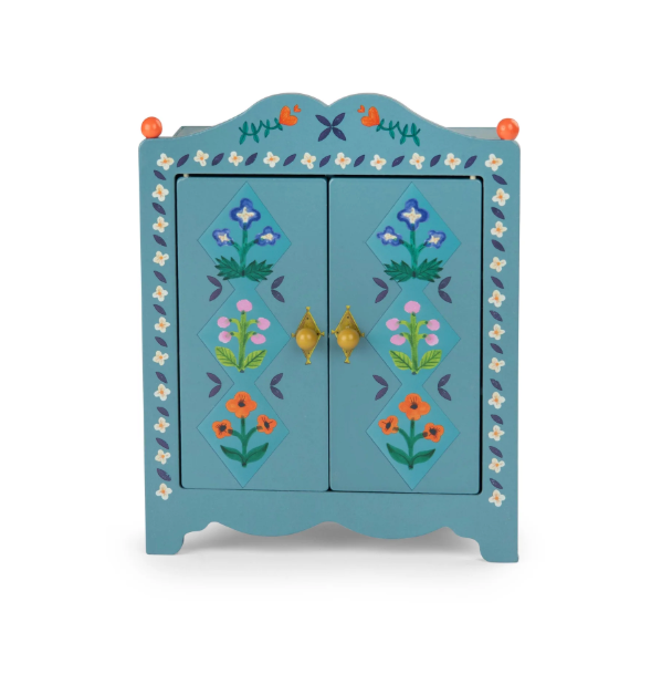 Doll Furniture - Les Minouchkas WOODEN WARDROBE, with 3 hangers
