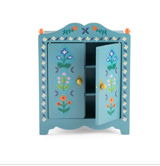 Doll Furniture - Les Minouchkas WOODEN WARDROBE, with 3 hangers