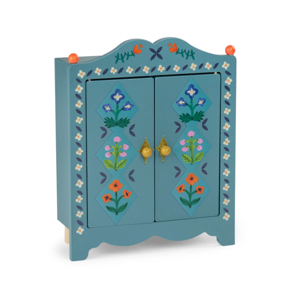 Doll Furniture - Les Minouchkas WOODEN WARDROBE, with 3 hangers