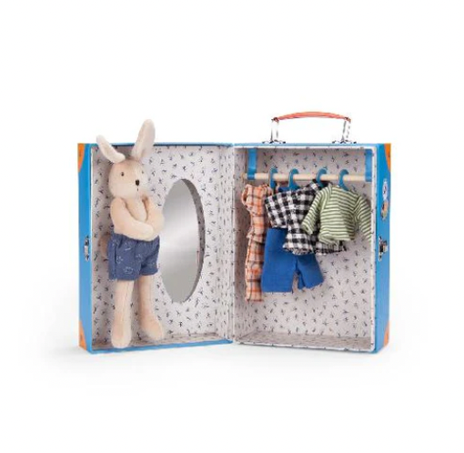 Soft Rag Doll - RABBIT with CLOTHES and CARRYING CASE
