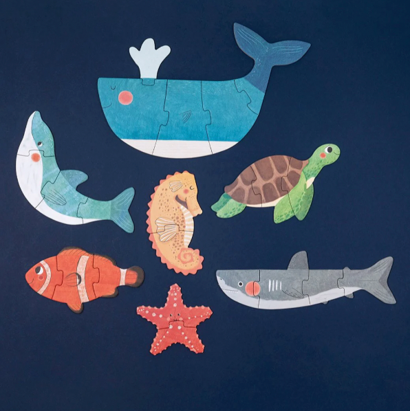 Educational Puzzle - BLUE🐳(WHALE), 7 little reversible puzzles!