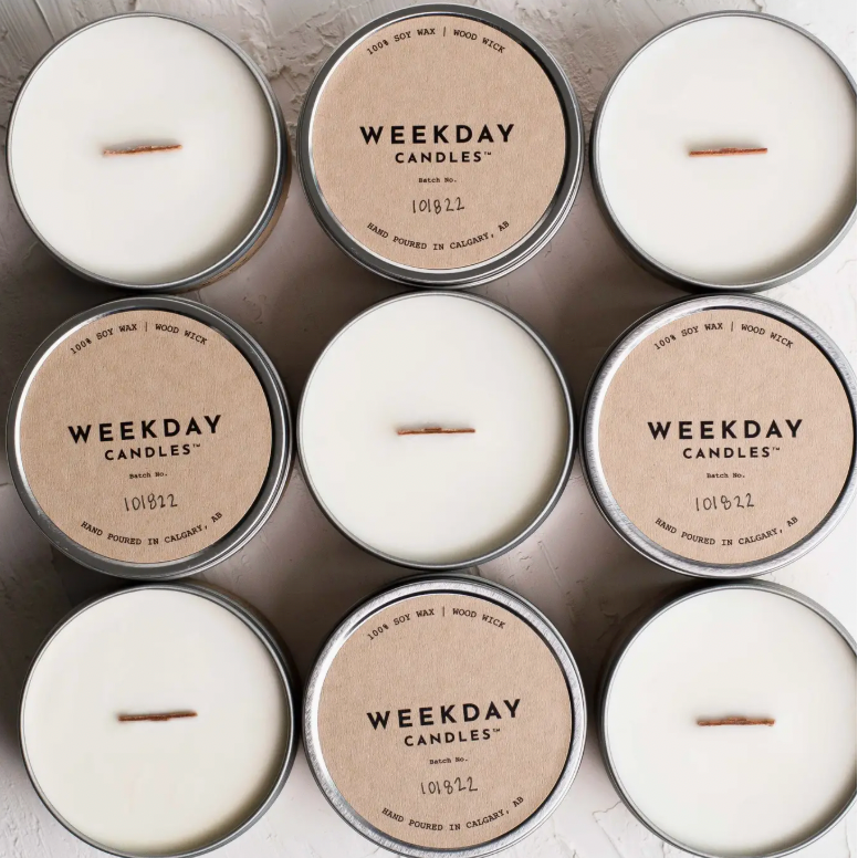 CANDLE IN A TIN, with WOOD WICK, 3 choices