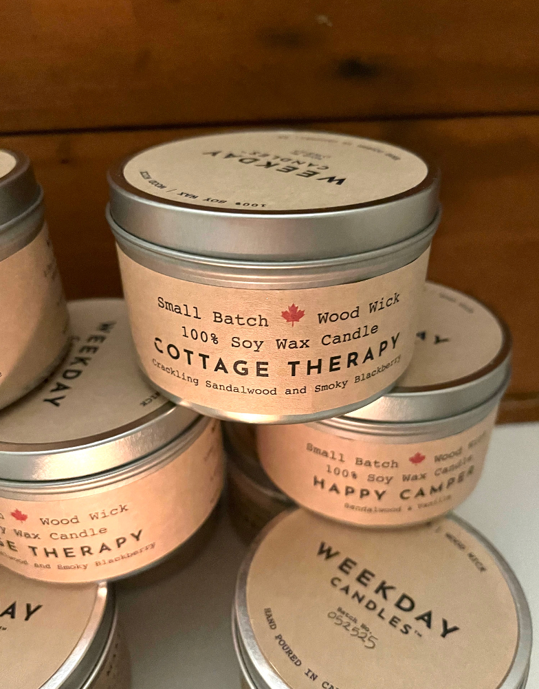 CANDLE IN A TIN, with WOOD WICK, 3 choices