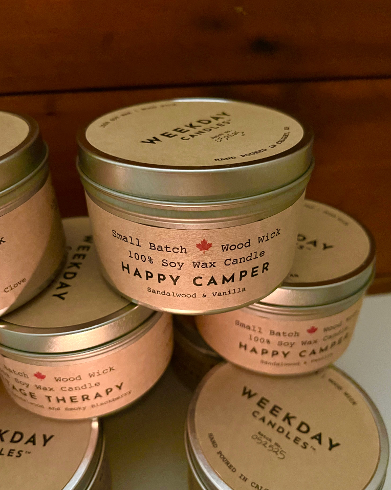 CANDLE IN A TIN, with WOOD WICK, 3 choices