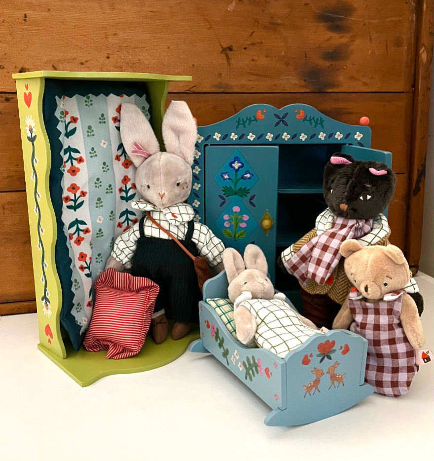 Doll Furniture - Les Minouchkas BY THE FIRE SIDE Set, with ROCKING CHAIR, 6 pieces!