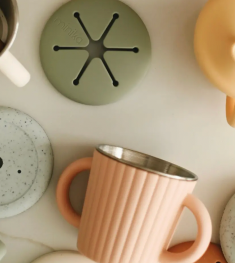 Baby Gear - Minika STAINLESS STEEL CUP with 3 different Silicone LIDS!