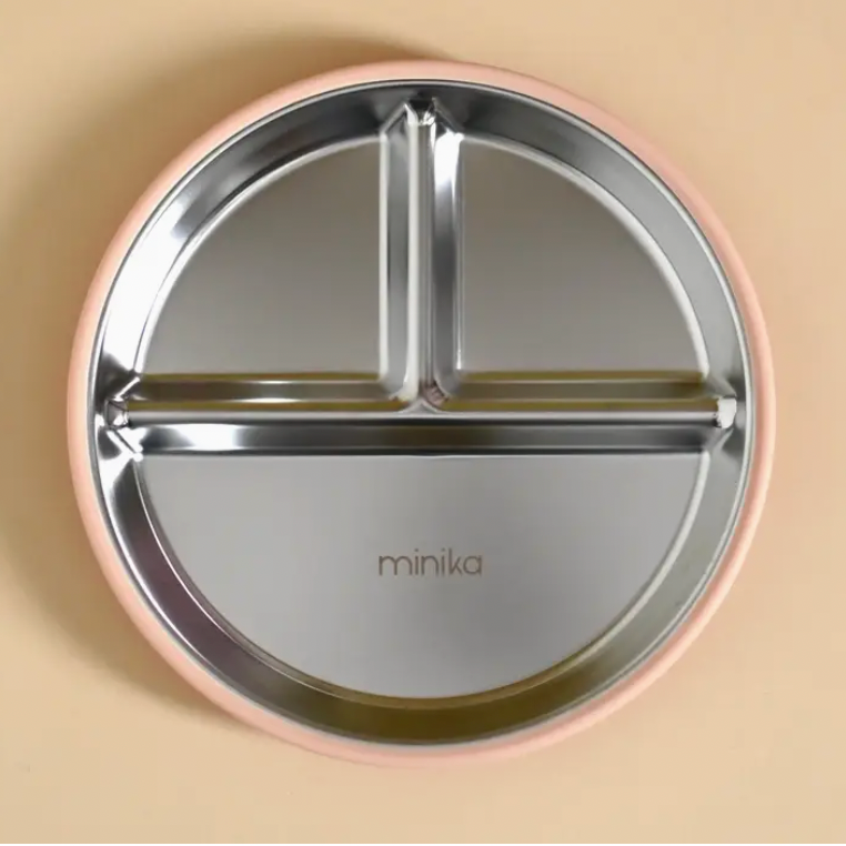 Baby Gear - Minika STAINLESS PLATE, divided with silicone suction rim!