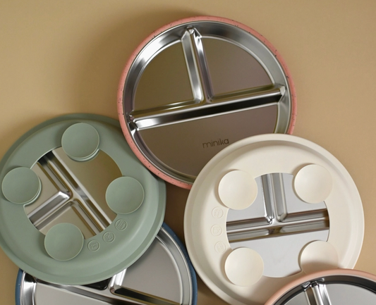 Baby Gear - Minika STAINLESS PLATE, divided with silicone suction rim!