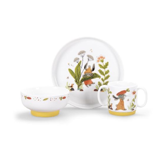 Porcelain DISH SET for Baby - THREE LITTLE RABBITS, 3 pieces