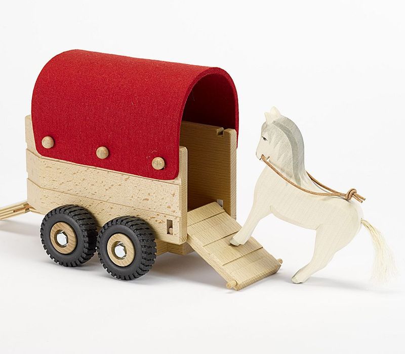 Wooden Dollhouse Play - HORSE BOX TRAILER