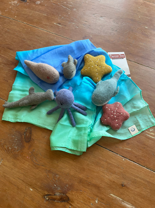 Dollhouse Soft Toy - Wool Felted ANIMALS OF THE SEA, 7 Ocean Animals!