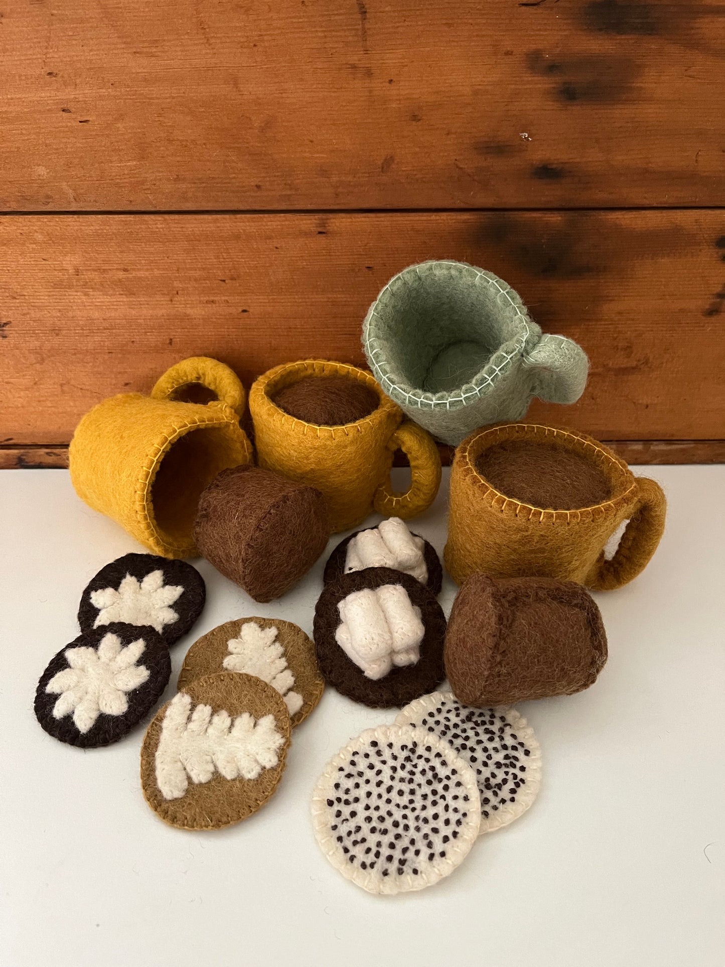 Kitchen Play Food - Wool Felted MUGS OF HOT CHOCOLATE, 16 pieces!