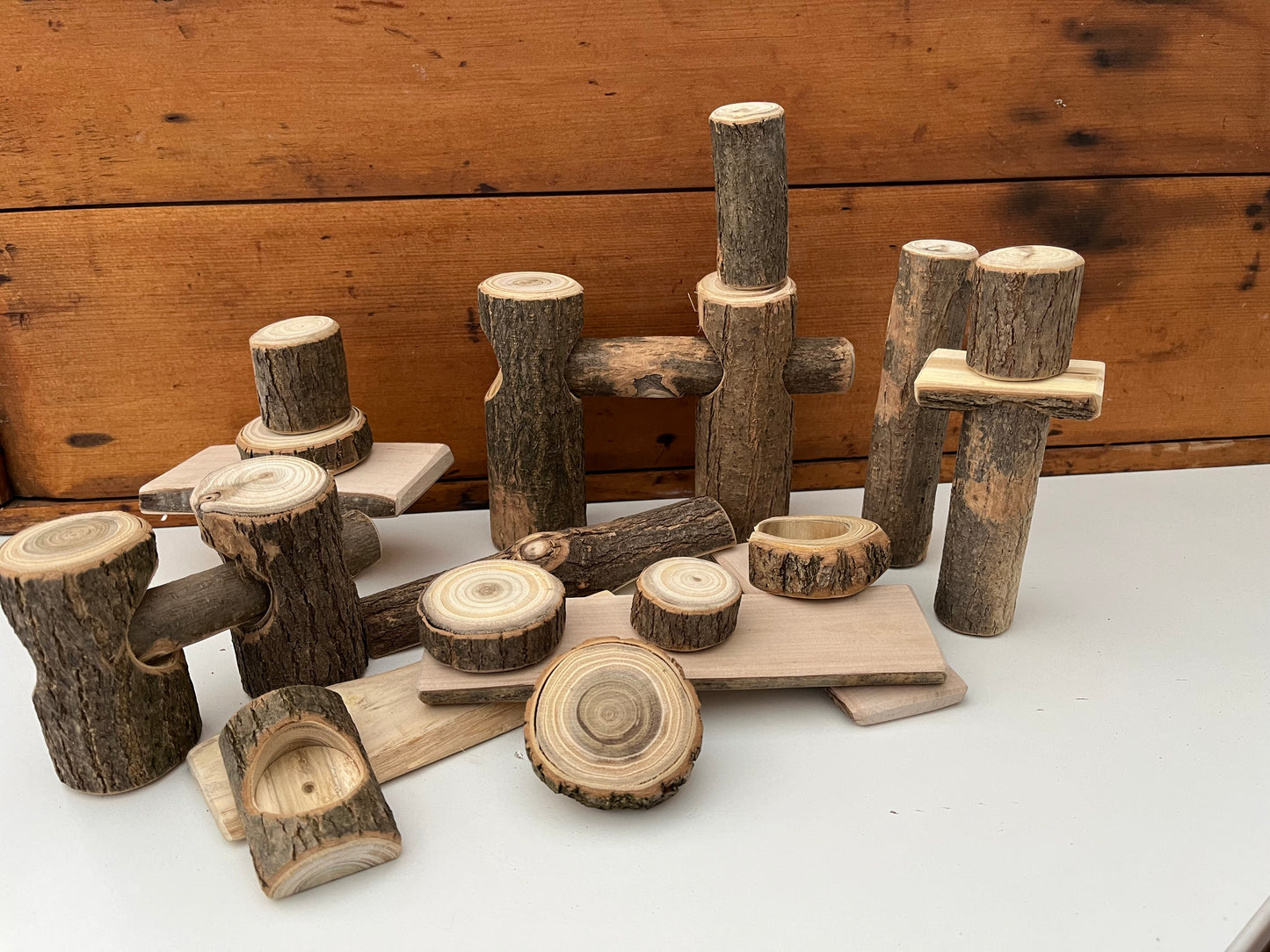Wooden Toy - BUILDING BLOCKS, Real Bark Edged, 26 pieces!