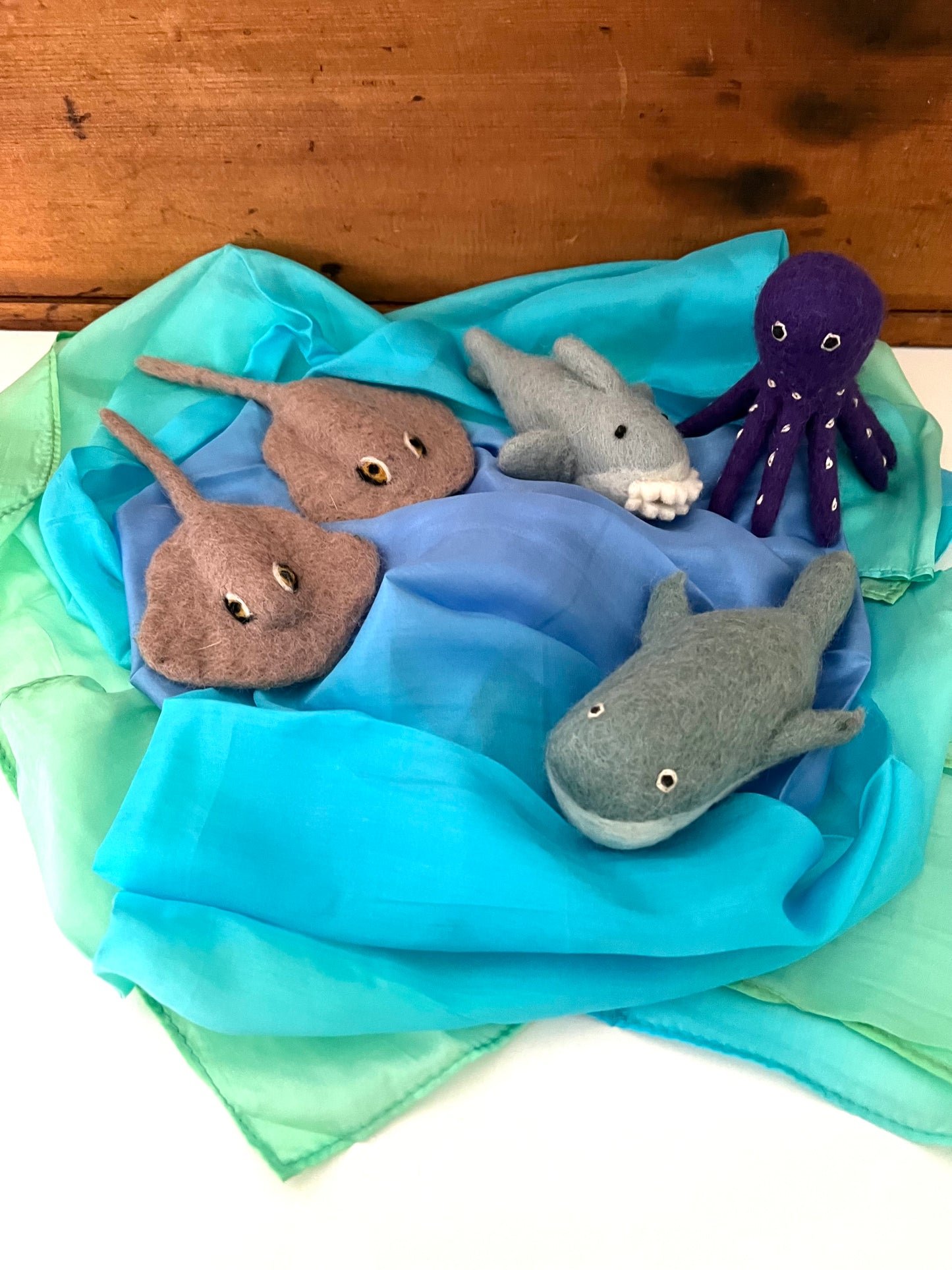 Dollhouse Soft Toy - Wool Felted ANIMALS OF THE DEEP OCEAN, 5 Sea Animals!