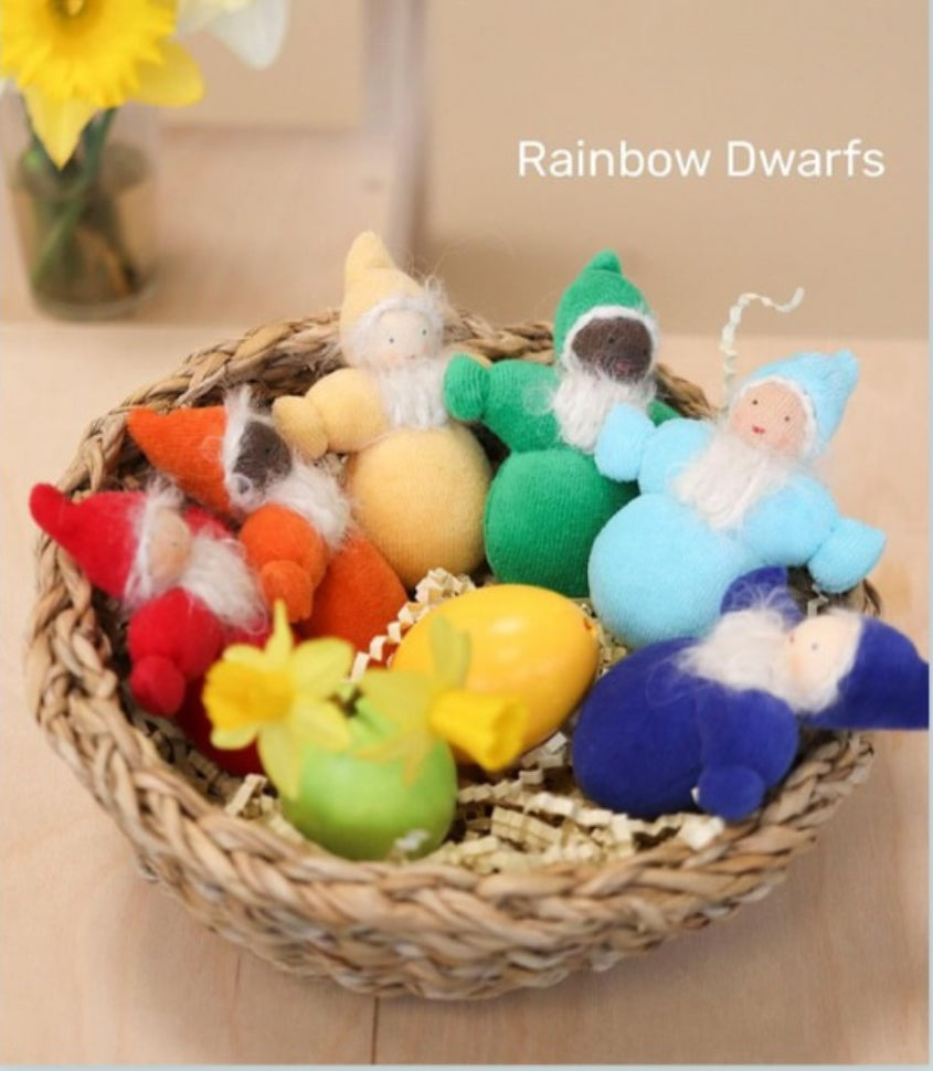 Waldorf Soft Toy - Grimm’s RAINBOW DWARFS & GNOMES, with BEARDS (all 6)