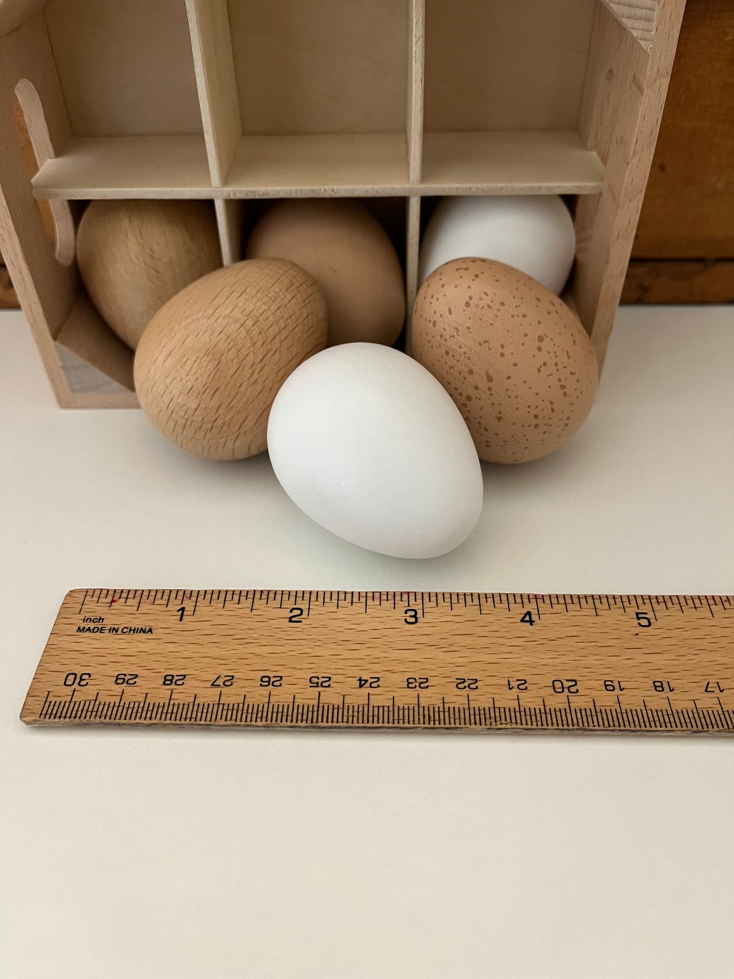 Kitchen Play Food - Wooden EGGS in a Wooden Crate, 6 eggs!