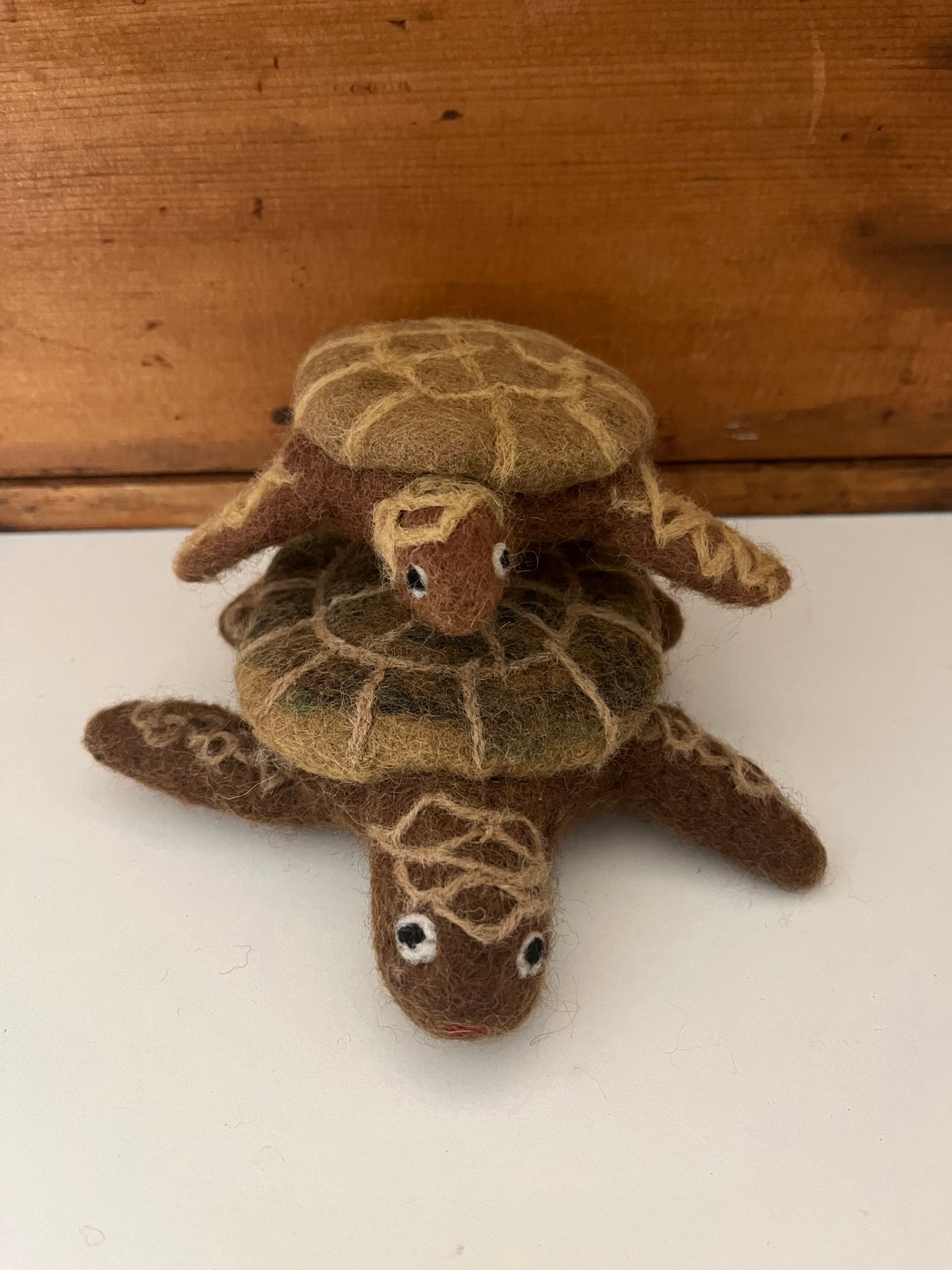 Dollhouse Soft Toy - Wool Felted BROWN TURTLES, 2 turtles!