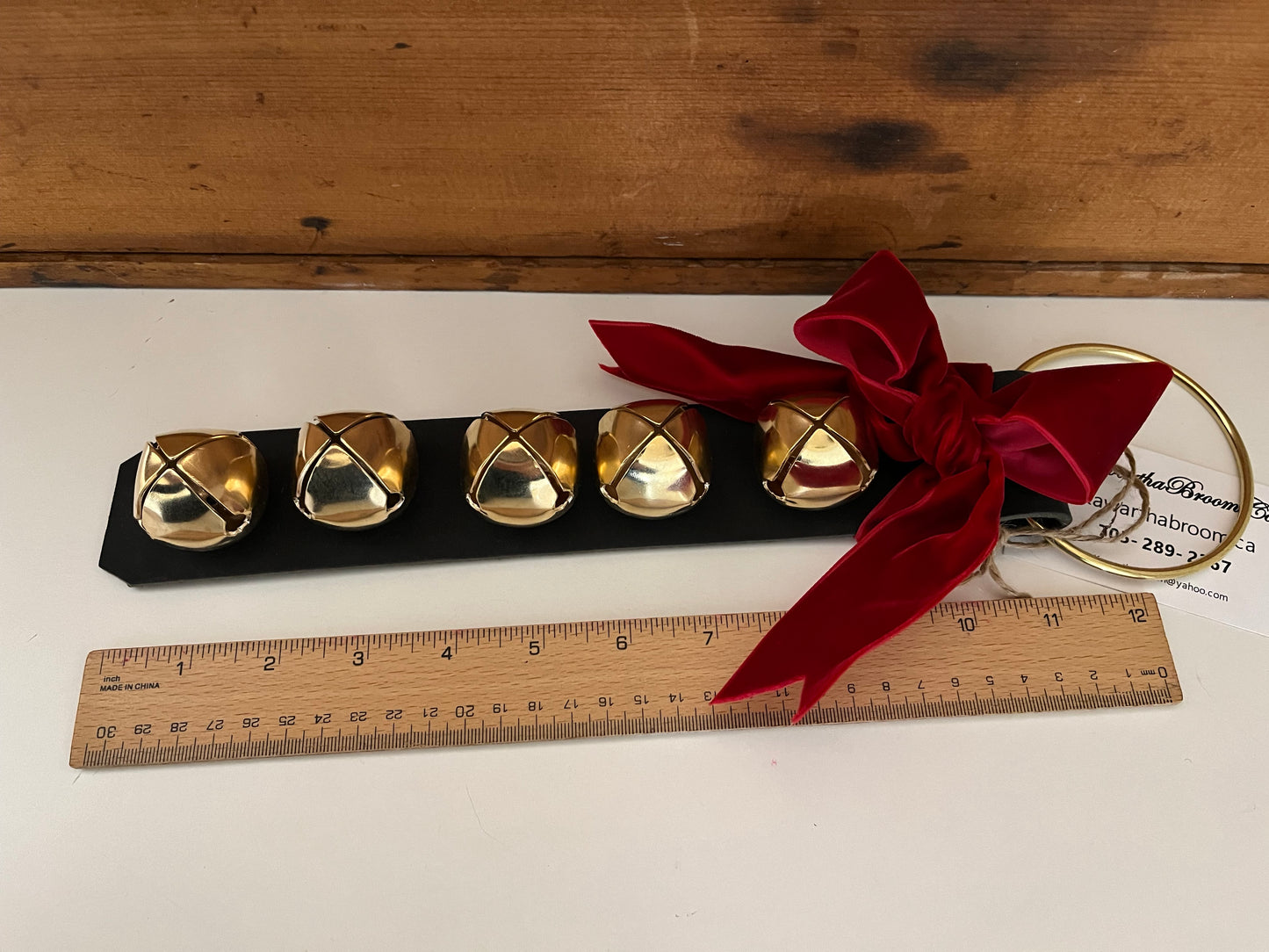 Christmas BELLS! - Decorative Leather Door Strap, 5 Bells!