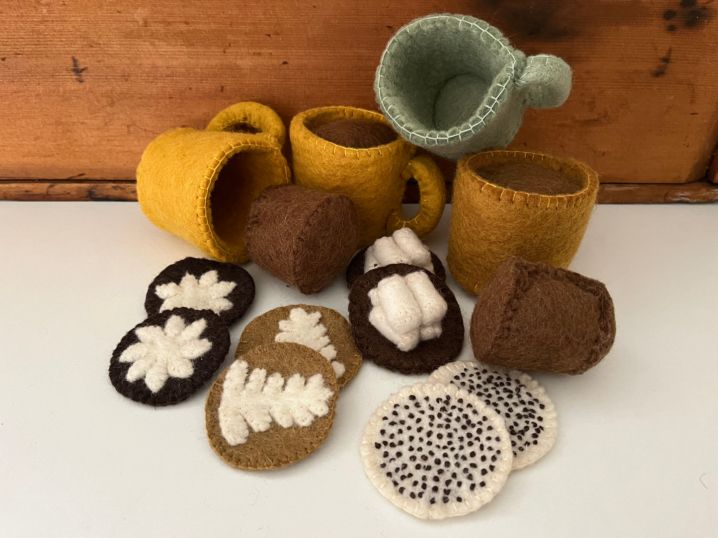 Kitchen Play Food - Wool Felted MUGS OF HOT CHOCOLATE, 16 pieces!