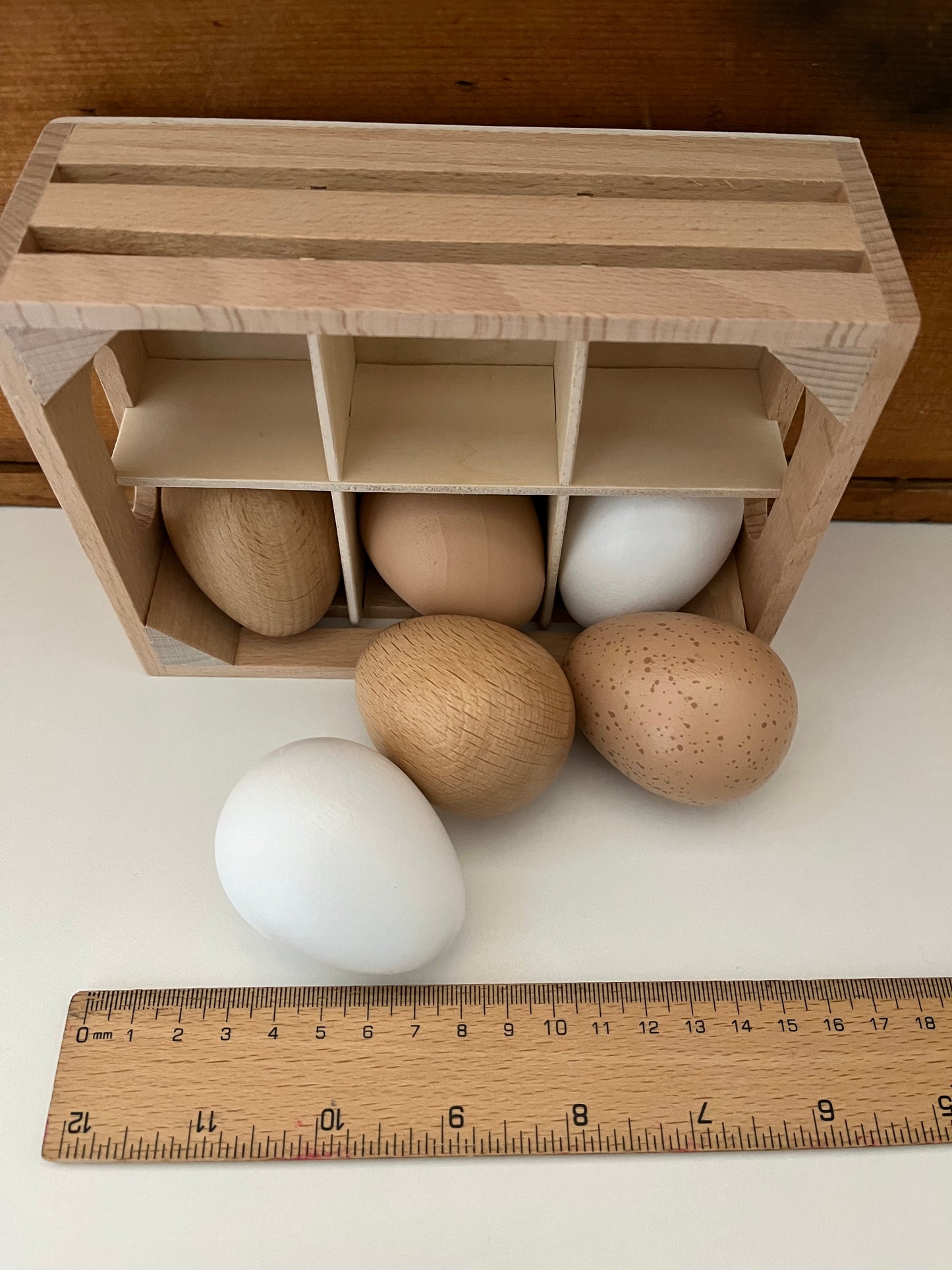 Kitchen Play Food - Wooden EGGS in a Wooden Crate, 6 eggs!