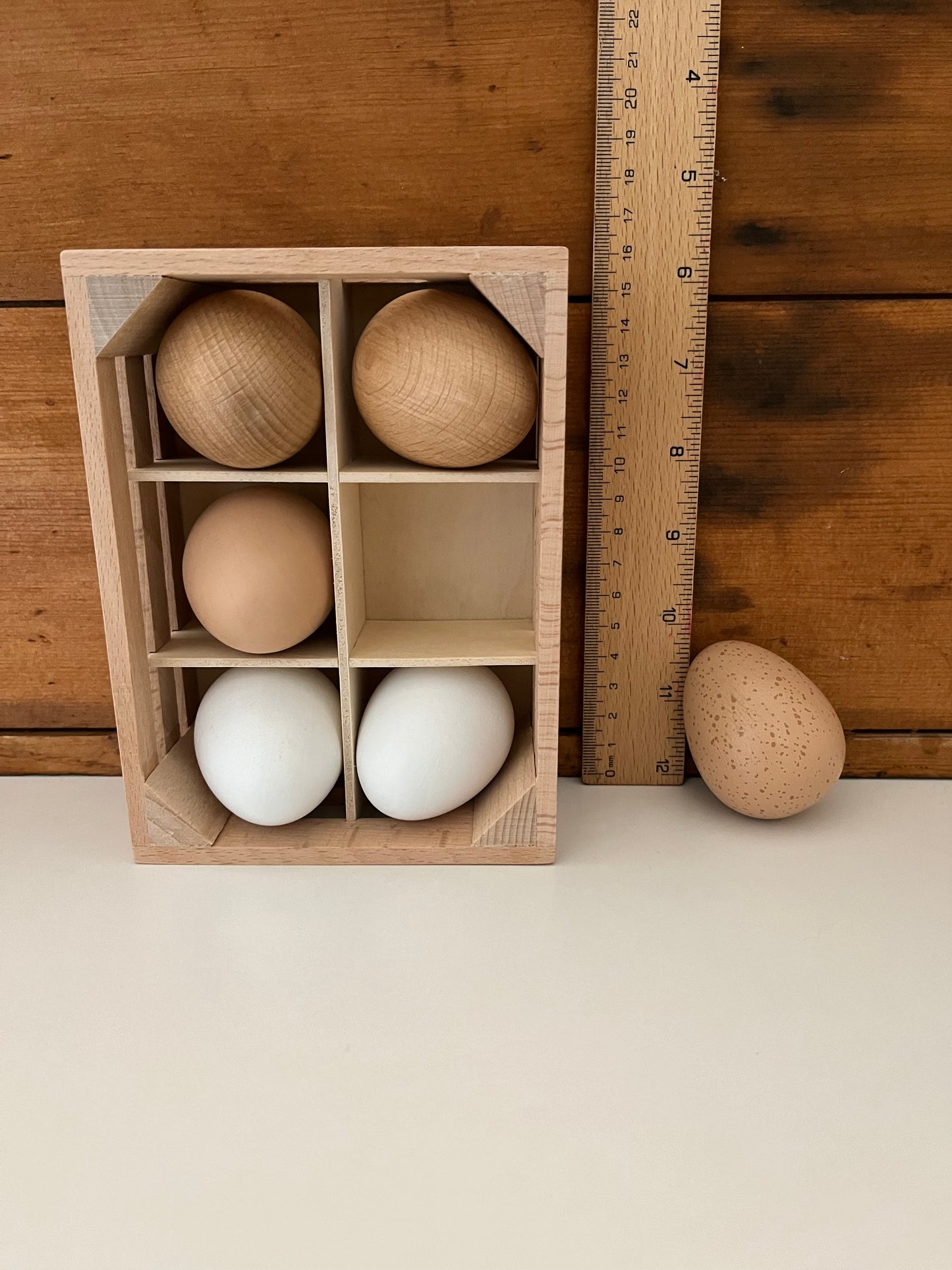 Kitchen Play Food - Wooden EGGS in a Wooden Crate, 6 eggs!