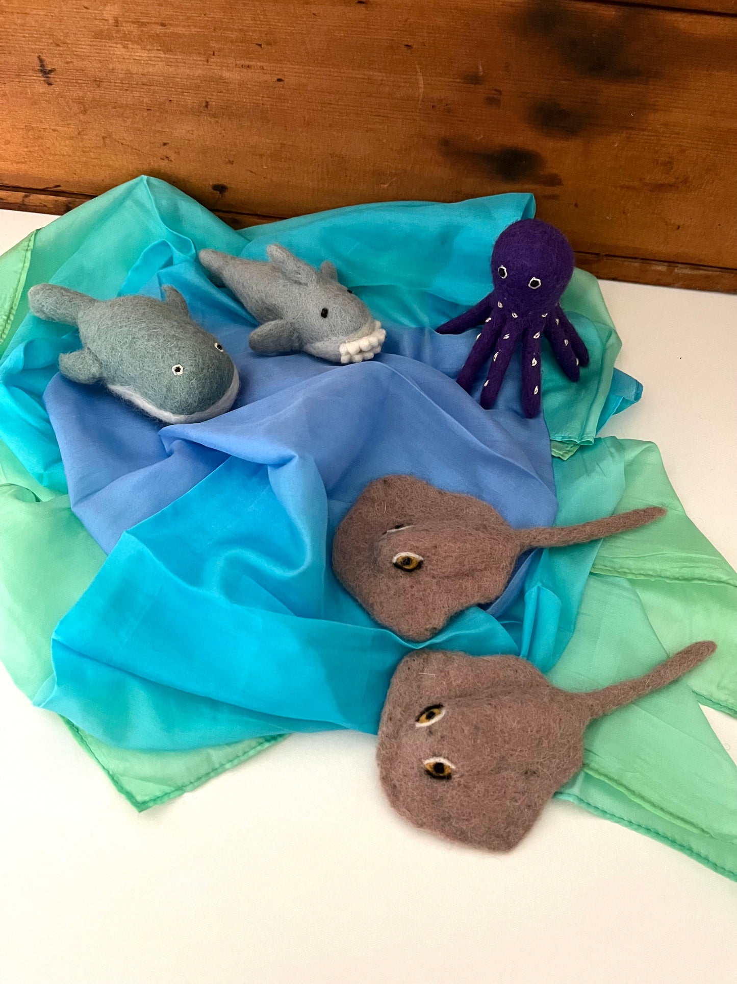 Dollhouse Soft Toy - Wool Felted ANIMALS OF THE DEEP OCEAN, 5 Sea Animals!