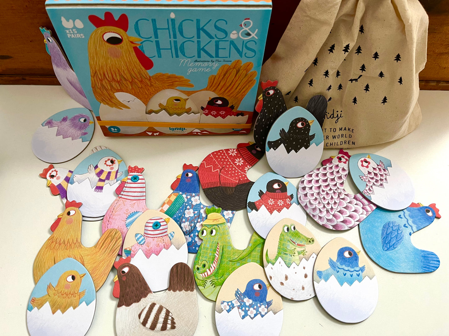 Family Memory Game - CHICKS & CHICKENS, age 3 years, 15 pairs!
