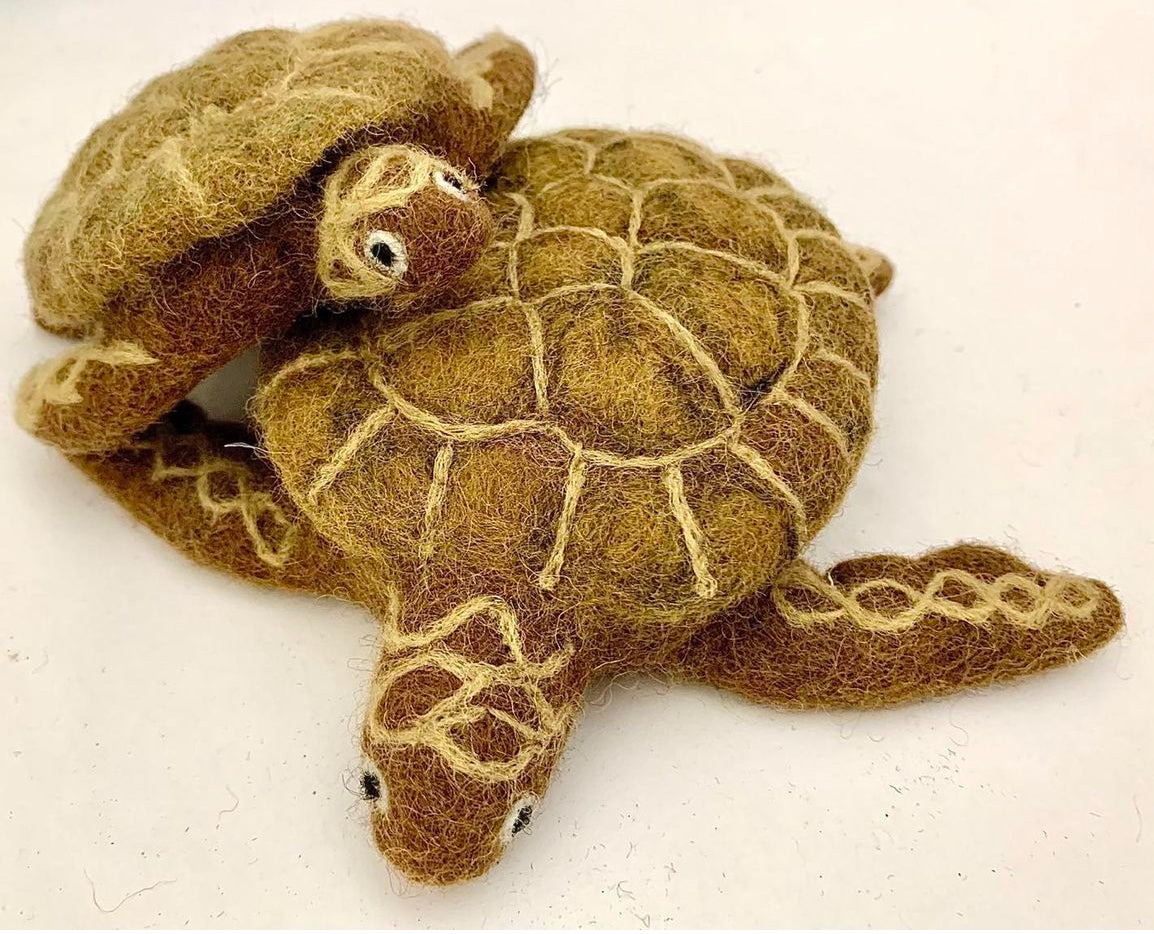 Dollhouse Soft Toy - Wool Felted BROWN TURTLES, 2 turtles!